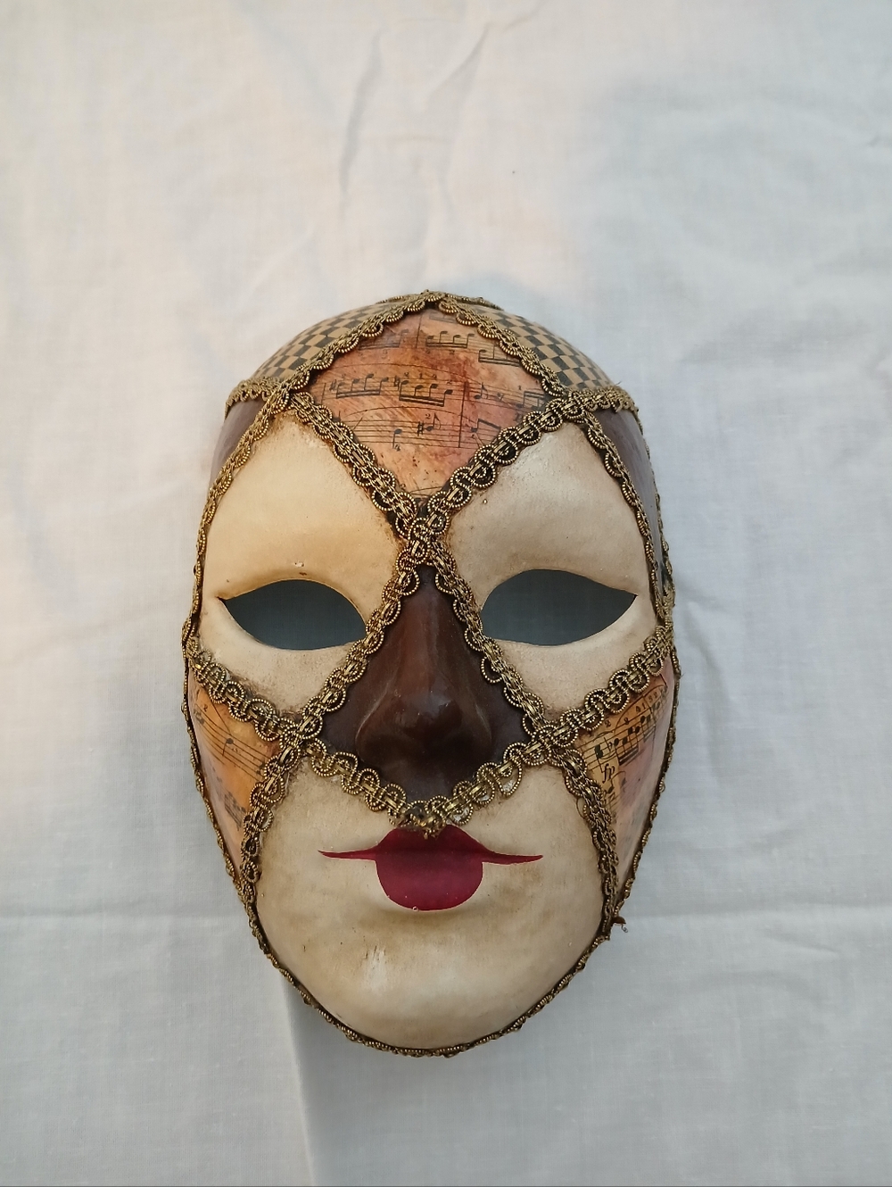 Decorative Venetian Music Sheet Face Mask - Cream, Brown, Gold